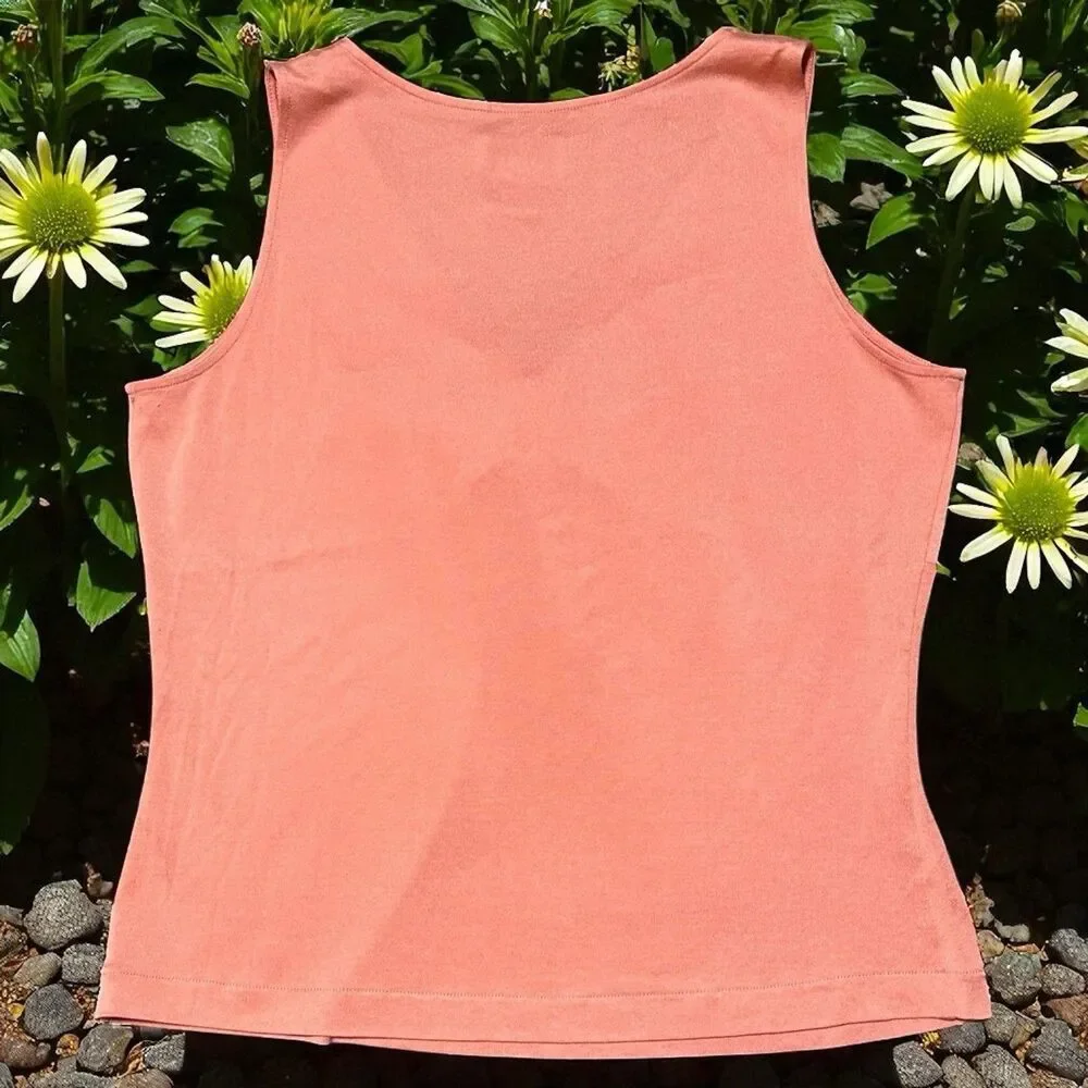 Talbots Petite 10P Coral Silk Blend Tank Twist Front Sleeveless Top